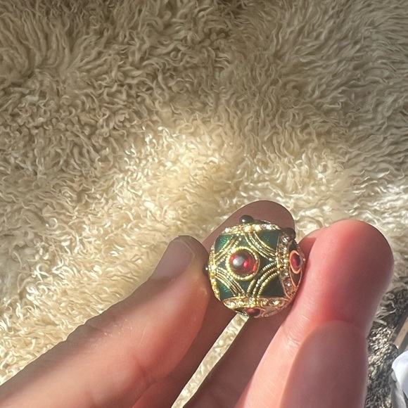 Egg Pendant Faberge Style Sterling Silver Gold Plated Green - Picture 10 of 15